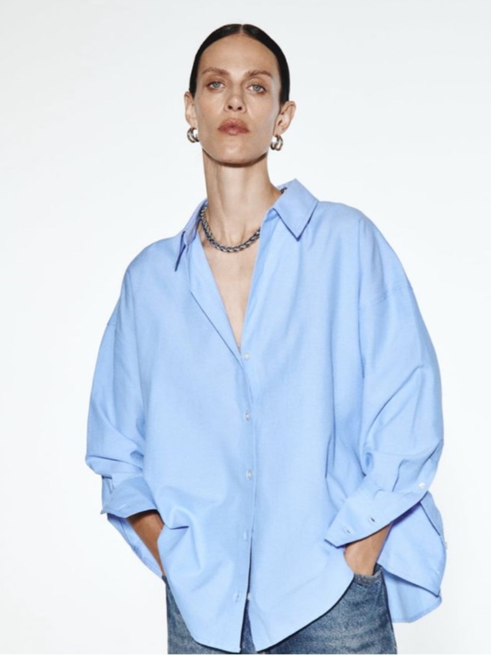 Zara Pale Blue Oversized Button-Down dress Shirt